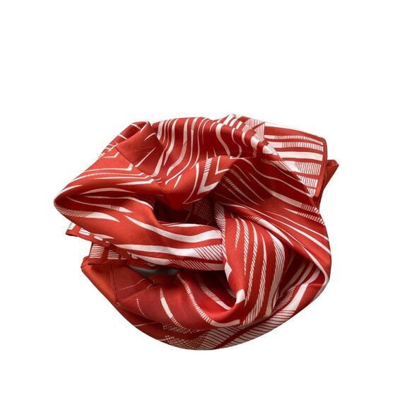 Vintage Abstract Square Scarf Orange White Lightweight Bandana Neck Wrap - Picture 3 of 4